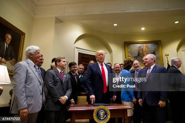 President Donald Trump after signing an executive order on implementing an America-First Offshore Energy Strategy in the Roosevelt Room at The White...