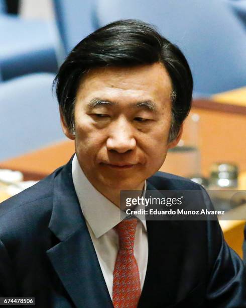 South Korean Foreign Minister Yun Byung Se exits at the end of the security council meeting on nonproliferation of North Korea at United Nations on...