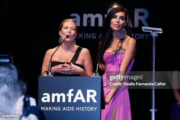 Donata Meirelles and Lea T speak onstage during the 7th Annual amfAR Inspiration Gala on April 27, 2017 in Sao Paulo, Brazil.