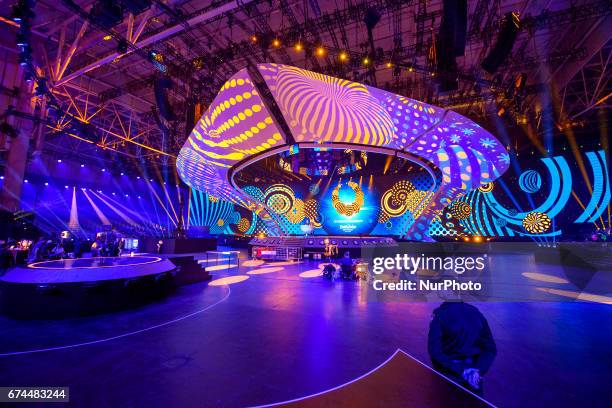 Stage for the Eurovision Song Contest 2017 is seen at the International Exhibition Centre in Kyiv, Ukraine, April 28, 2017.