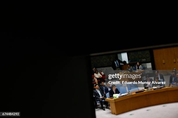 South Korean Foreign Minister Yun Byung Se speaks to members of the security council during a meeting on nonproliferation of North Korea at United...