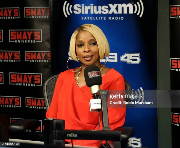 Mary J. Blige visits 'Sway in the Morning' with Sway Calloway on Eminem's Shade 45 at SiriusXM Studios on April 28, 2017 in New York City.