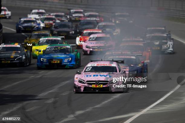 And Christian Vietoris and Mattias Ekstroem and Robert Wickens and Mike Rockenfeller and Paul Di Resta and Jamie Green and Lucas Auer drives during...