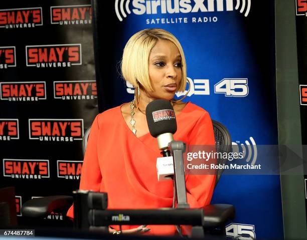 Mary J. Blige visits 'Sway in the Morning' with Sway Calloway on Eminem's Shade 45 at SiriusXM Studios on April 28, 2017 in New York City.