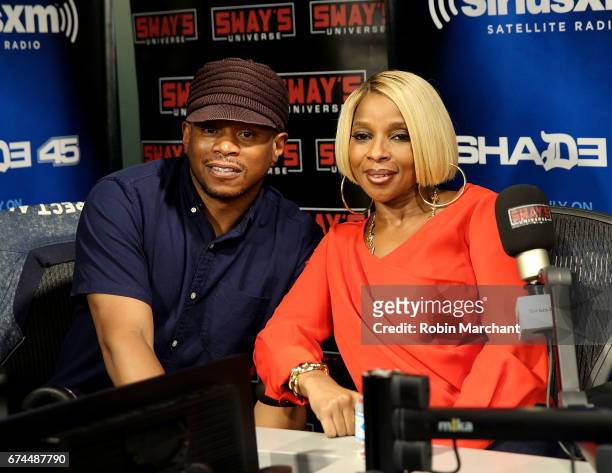Mary J. Blige visits 'Sway in the Morning' with Sway Calloway on Eminem's Shade 45 at SiriusXM Studios on April 28, 2017 in New York City.