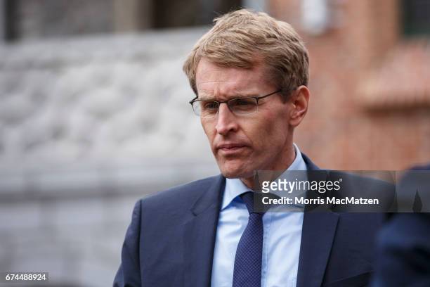 Local CDU lead candidate Daniel Guenther waits for German Chancellor and Chairwoman of the German Christian Democrats Angela Merkel for the opening...