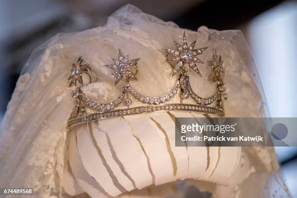 Tiara of Queen Maxima at the exhibition in the Royal Palace that gives an overview of 50 years Netherlands with a combination of objects of King...