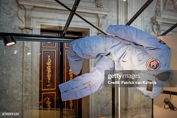 Space costume of Dutch astronaut WuBbo Ockels at the exhibition in the Royal Palace that gives an overview of 50 years Netherlands with a combination...