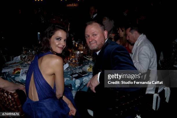 Katie Holmes and Kevin Frost attend the 7th Annual amfAR Inspiration Gala on April 27, 2017 in Sao Paulo, Brazil.