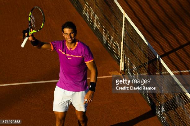 Rafael Nadal of Spain celebrates after his victory against Hyeon Chung of South Korea on day five of the Barcelona Open Banc Sabadells in the...