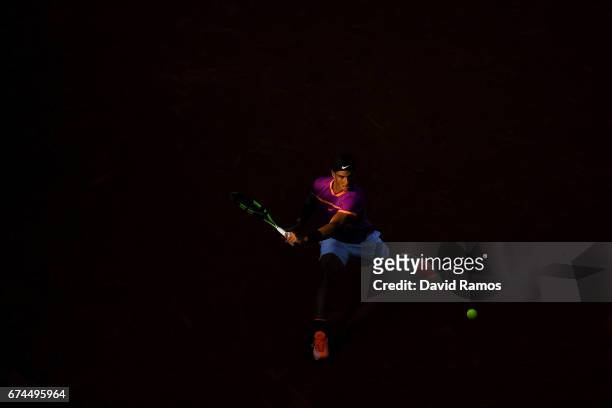 Rafael Nadal of Spain plays a backhand against Hyeon Chung of South Korea on day five of the Barcelona Open Banc Sabadell in the quarterfinal on day...
