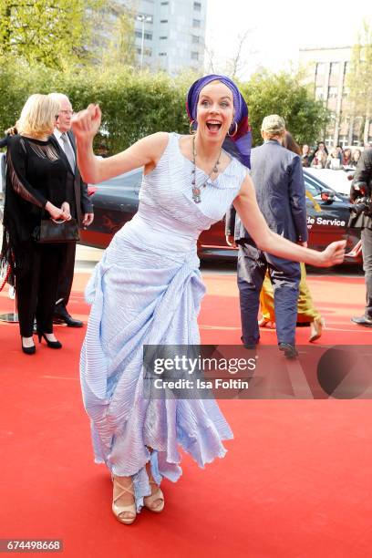 German actress Katja Riemann, wearing a dress by Nanna Kuckuck, during the Lola - German Film Award red carpet arrivals at Messe Berlin on April 28,...