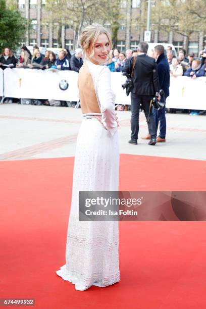German actress Julia Dietze , wearing a dress by H&M, during the Lola - German Film Award red carpet arrivals at Messe Berlin on April 28, 2017 in...