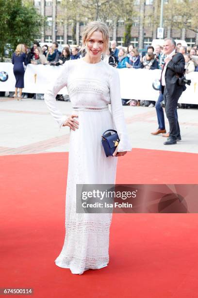 German actress Julia Dietze, wearing a dress by H&M, during the Lola - German Film Award red carpet arrivals at Messe Berlin on April 28, 2017 in...