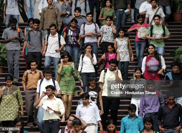 Students come out after giving MBA entrance at Welingkar Institute Of Management at matunga.