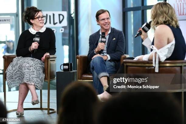 Kate Spade and Andy Spade speak on stage at Build Series Presents Kate Spade and Andy Spade Discussing Their Latest Project Frances Valentine at...