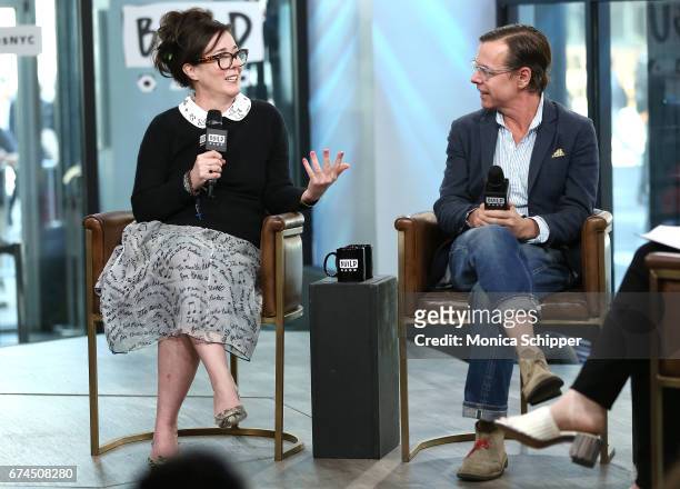 Kate Spade and Andy Spade speak on stage at Build Series Presents Kate Spade and Andy Spade Discussing Their Latest Project Frances Valentine at...