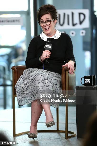 Kate Spade speaks on stage at Build Series Presents Kate Spade and Andy Spade Discussing Their Latest Project Frances Valentine at Build Studio on...