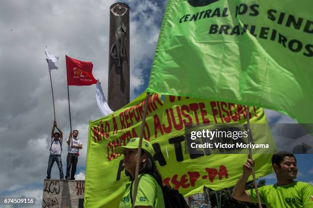 Thousands protest against the social welfare reform at the start of a nationwide strike called by unions opposing austerity reforms on April 28, 2017...