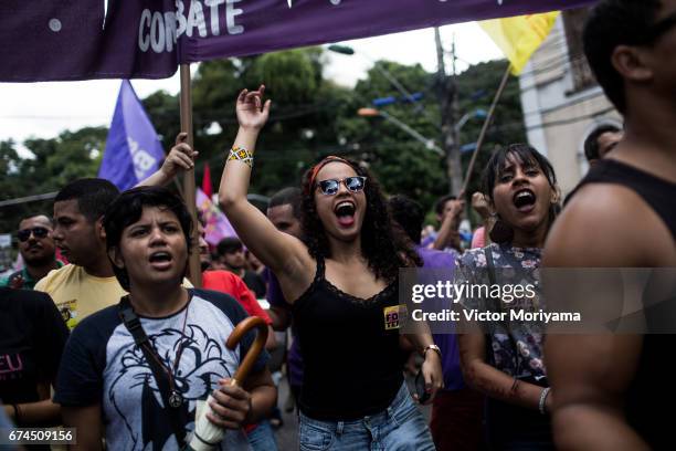 Thousands protest against the social welfare reform at the start of a nationwide strike called by unions opposing austerity reforms on April 28, 2017...