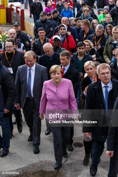 German Chancellor and Chairwoman of the German Christian Democrats Angela Merkel on her way to the opening CDU campaign rally for state elections in...