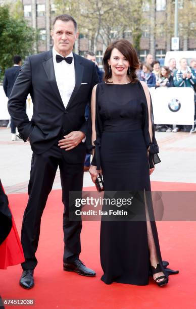 German actress Iris Berben and her partner Heiko Kiesow during the Lola - German Film Award red carpet arrivals at Messe Berlin on April 28, 2017 in...