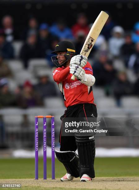 Mark Pettini of Leicestershire bats during the Royal London One-Day Cup match between Lancashire and Leicestershire at Old Trafford on April 28, 2017...