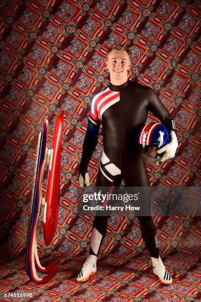 Slider Tucker West poses for a portrait during the Team USA PyeongChang 2018 Winter Olympics portraits on April 28, 2017 in West Hollywood,...