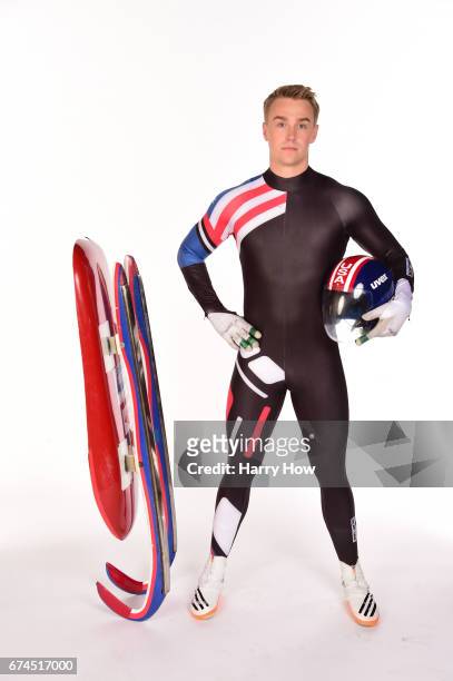 Slider Tucker West poses for a portrait during the Team USA PyeongChang 2018 Winter Olympics portraits on April 28, 2017 in West Hollywood,...