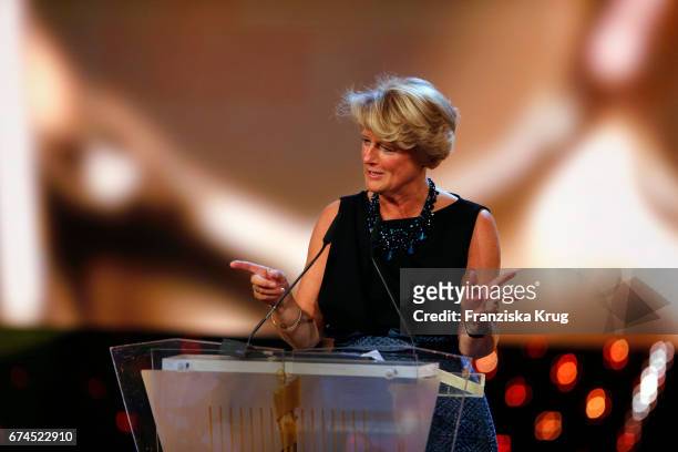 Monika Gruetters, Berlin's Minister of Culture speaking on stage at the Lola - German Film Award show at Messe Berlin on April 28, 2017 in Berlin,...