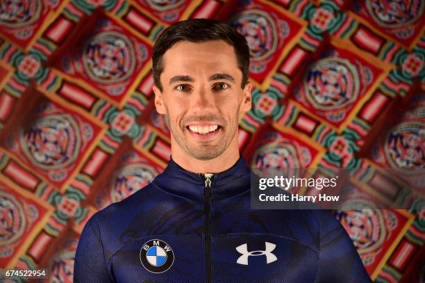 Skeleton racer Matt Antoine poses for a portrait during the Team USA PyeongChang 2018 Winter Olympics portraits on April 28, 2017 in West Hollywood,...