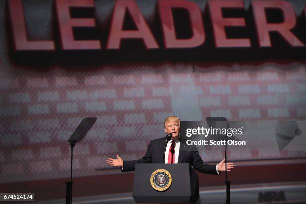 President Donald Trump speaks at the NRA-ILA's Leadership Forum at the 146th NRA Annual Meetings & Exhibits on April 28, 2017 in Atlanta, Georgia....