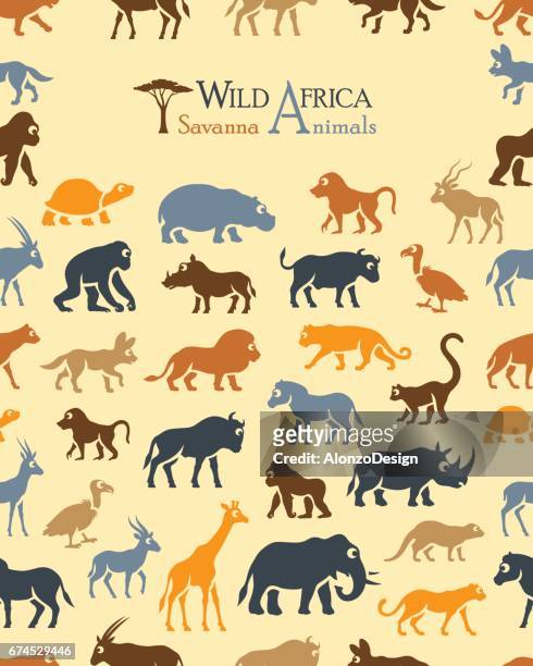 stockillustraties, clipart, cartoons en iconen met afrika dieren naadloze patroon - doodshoofdaapje