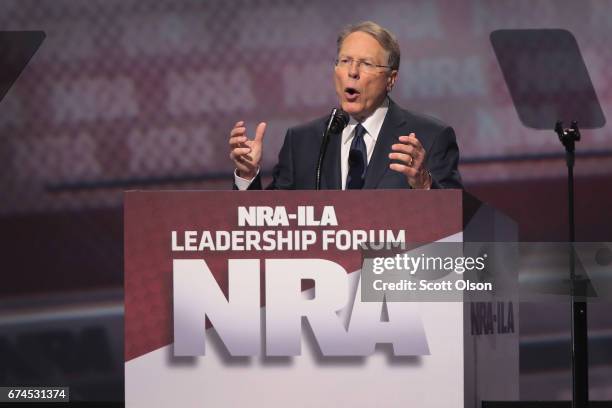 Wayne LaPierre, executive vice president and CEO of the NRA, speaks at the NRA-ILA's Leadership Forum at the 146th NRA Annual Meetings & Exhibits on...