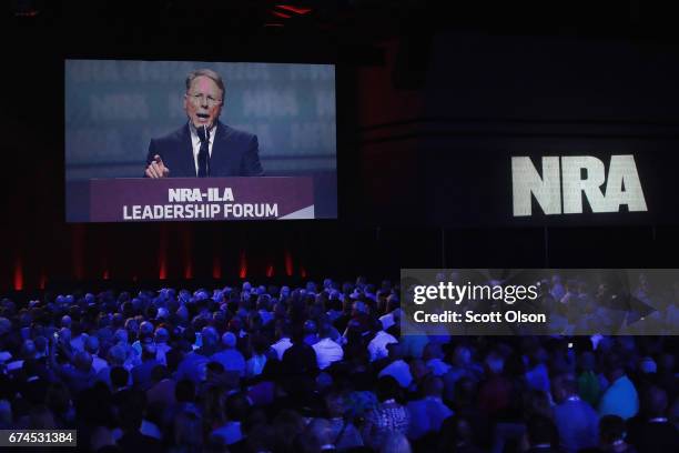 Wayne LaPierre, executive vice president and CEO of the NRA, speaks at the NRA-ILA's Leadership Forum at the 146th NRA Annual Meetings & Exhibits on...