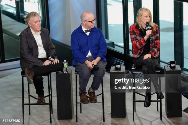 Producer Scott Macaulay with screenwriters James Schamus and Kitty Green during the Build Series discussing the film "Casting JonBenet" at Build...