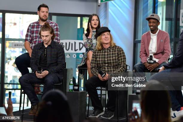 Journalist Jay Bahadur, Kiana Madani, Barkhad Abdi, Evan Peters and director Brian Buckley attend the Build Series to disucss the new film "Dabka" at...