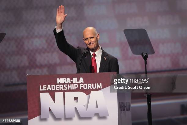 Florida Governor Rick Scott speaks at the NRA-ILA's Leadership Forum at the 146th NRA Annual Meetings & Exhibits on April 28, 2017 in Atlanta,...