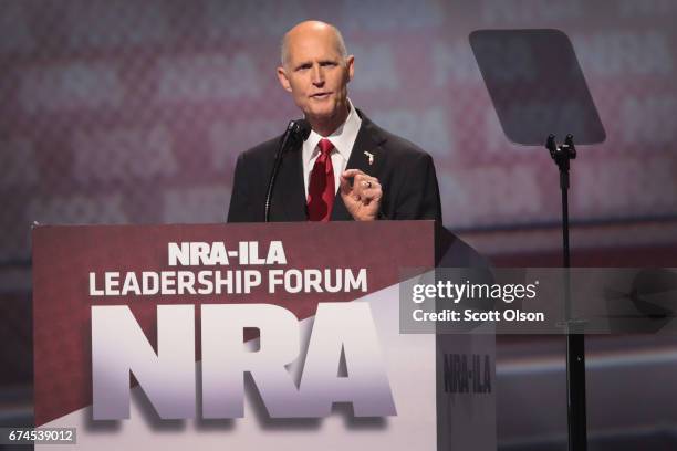 Florida Governor Rick Scott speaks at the NRA-ILA's Leadership Forum at the 146th NRA Annual Meetings & Exhibits on April 28, 2017 in Atlanta,...