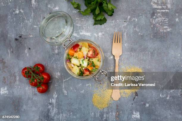 couscous salad in a jar - larissa veronesi bildbanksfoton och bilder