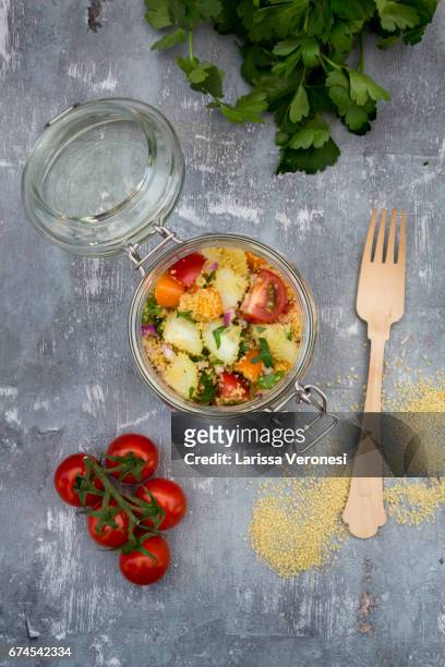 couscous salad in a jar - larissa veronesi bildbanksfoton och bilder