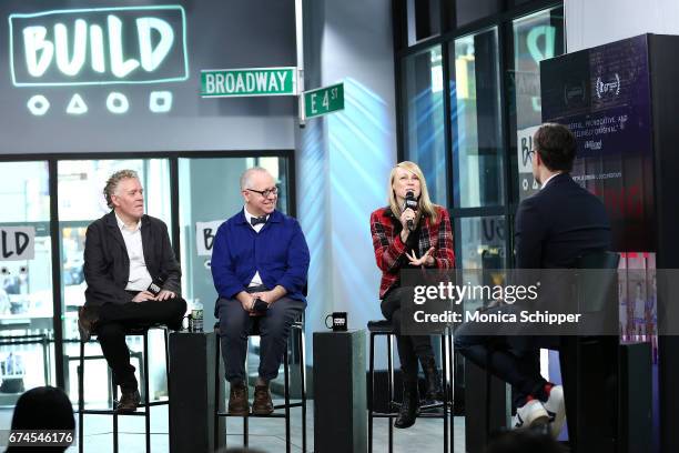 Scott Macaulay, James Schamus and Kitty Green speak on stage at Build Series Presents Kitty Green, James Schamus and Scott Macaulay Discussing...