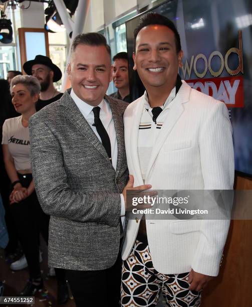 Personality Ross Mathews and partner stylist Salvador Camarena pose at Hollywood Today Live at W Hollywood on April 28, 2017 in Hollywood, California.