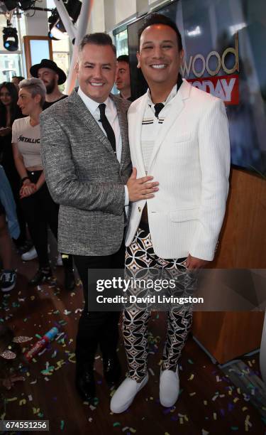 Personality Ross Mathews and partner stylist Salvador Camarena pose at Hollywood Today Live at W Hollywood on April 28, 2017 in Hollywood, California.