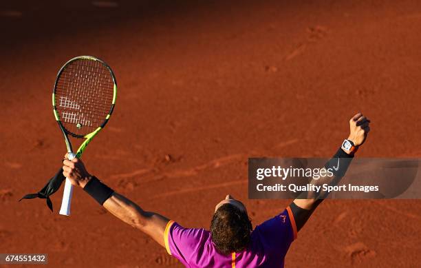 Rafael Nadal of Spain celebrates after winning his match against Hyeon Chung of South Korea during the Day 5 of the Barcelona Open Banc Sabadell at...