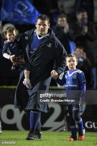 Dublin , Ireland - 28 April 2017; Mike Ross of Leinster with his daughter Chloe and son Kevin afterthe Guinness PRO12 Round 21 match between Leinster...