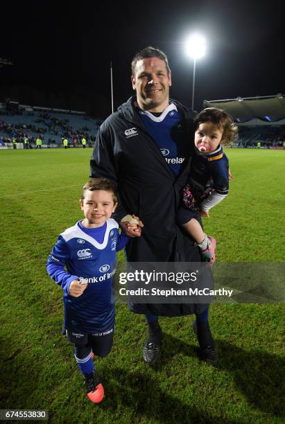 Dublin , Ireland - 28 April 2017; Mike Ross of Leinster with his son Kevin and daughter Chloe following the Guinness PRO12 Round 21 match between...