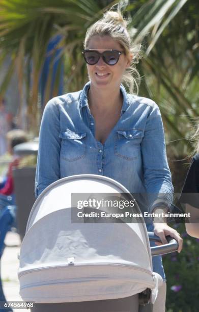 Rubin Kazan football player Sergio Sanchez's wife the model Elisabeth Reyes andher daughter are seen on April 10, 2017 in Malaga, Spain.