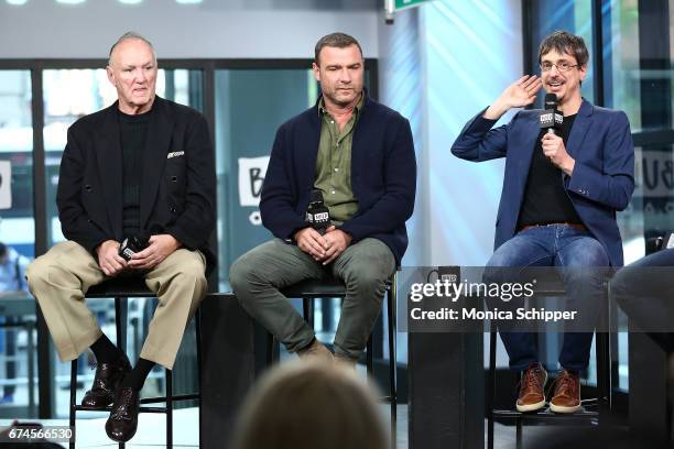 Former professional boxer Chuck Wepner, actor, writer and producer Liev Schreiber, and director Philippe Falardeau speak on stage at Build Series...