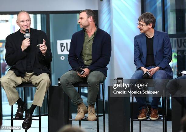 Former professional boxer Chuck Wepner, actor, writer and producer Liev Schreiber, and director Philippe Falardeau speak on stage at Build Series...